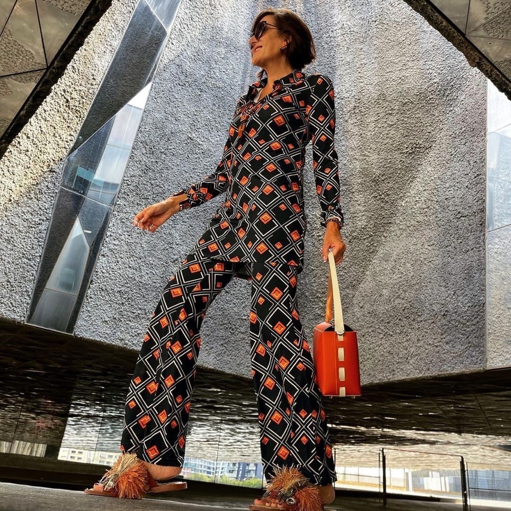 Zara Geometric Diamond Print Tunic 2 Pc Pants Set